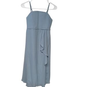 Elegant Blue Asymmetrical Ruffled Sundress for Weddings or Formal